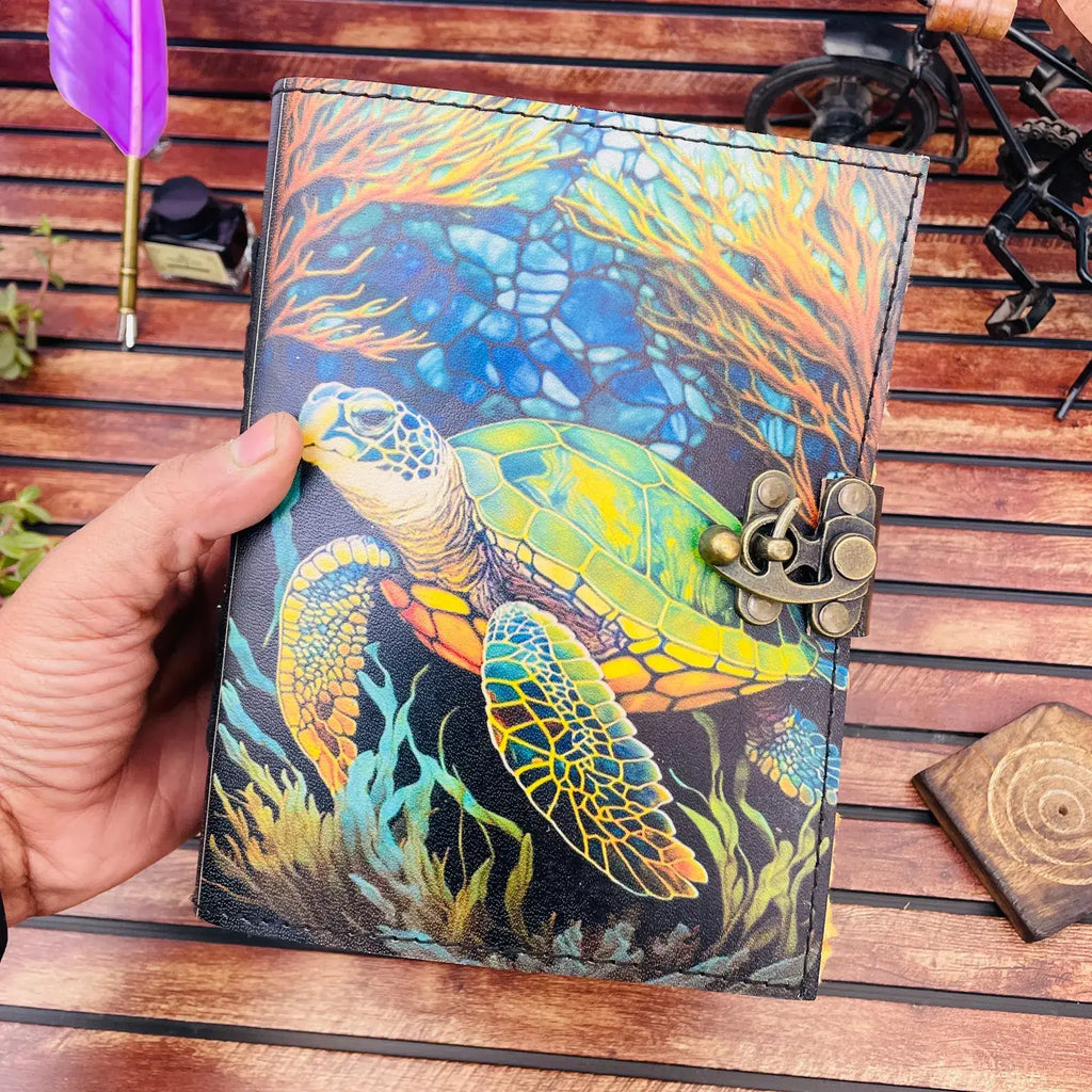 Sea Turtle - Leather Journal Blank Vintage Notebook