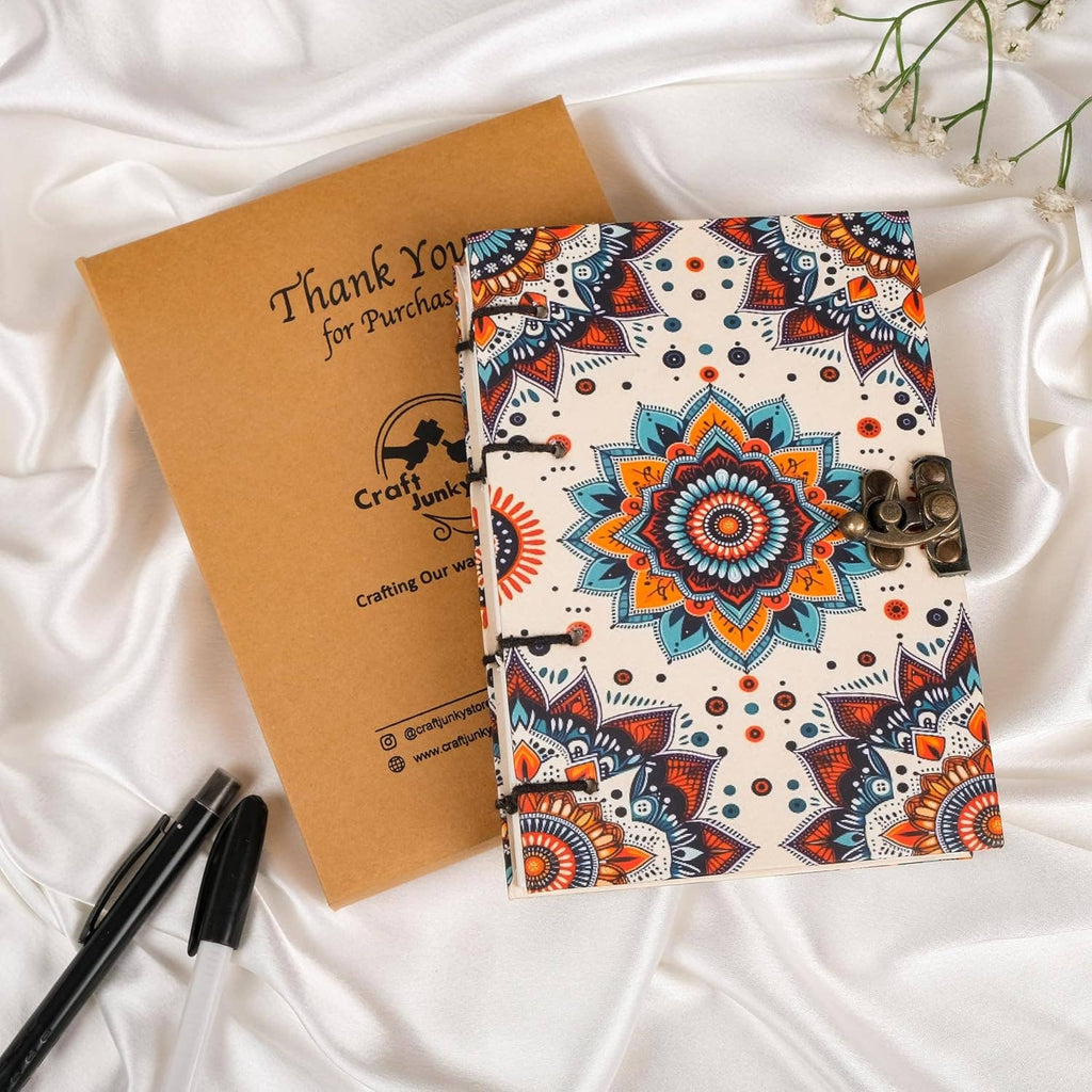 Mandala - Journal Diary Notebook with Leather Strap Lock - Unruled