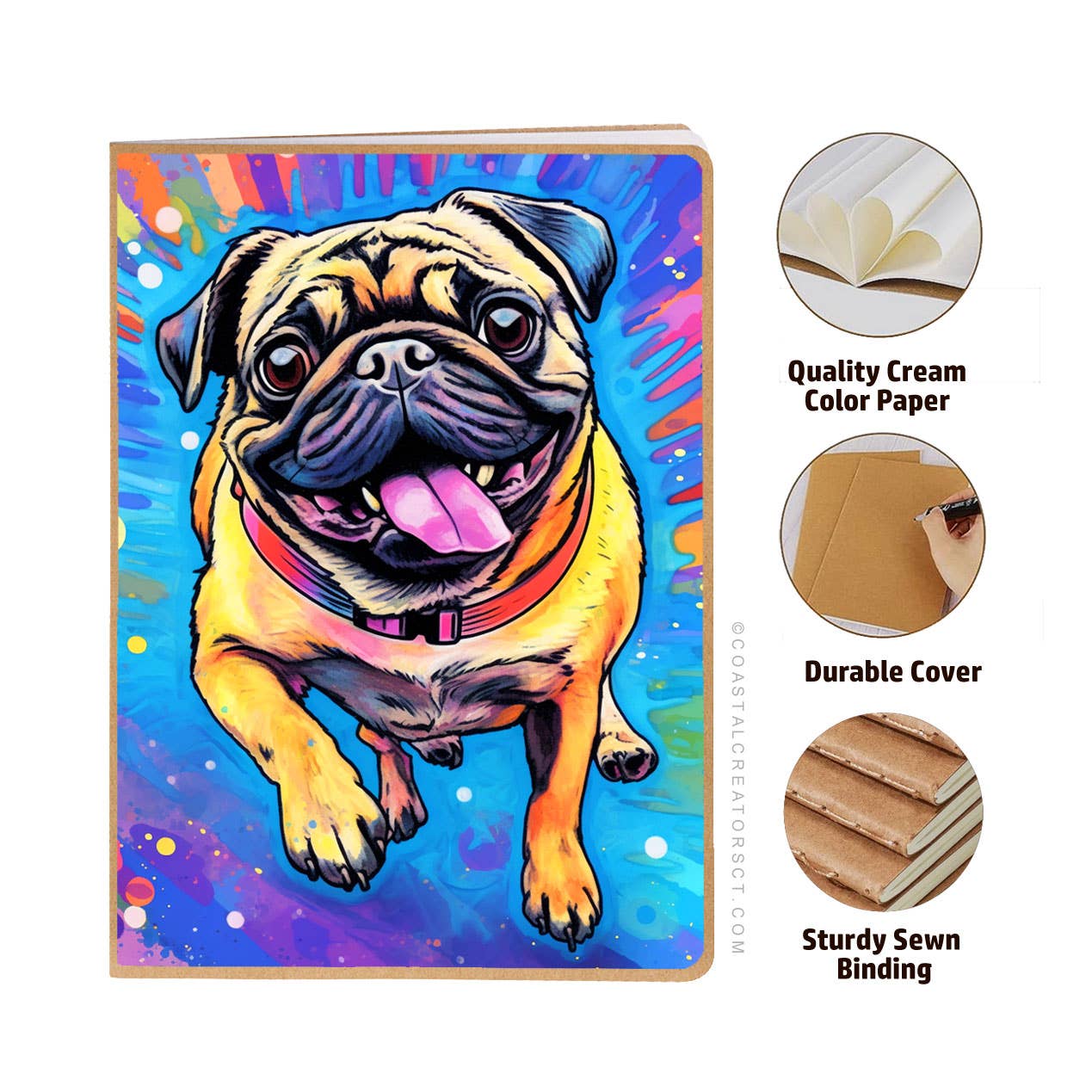 Pug Dog Journal w/ Pawsed Magnetic Bookmark Set (Packaged)
