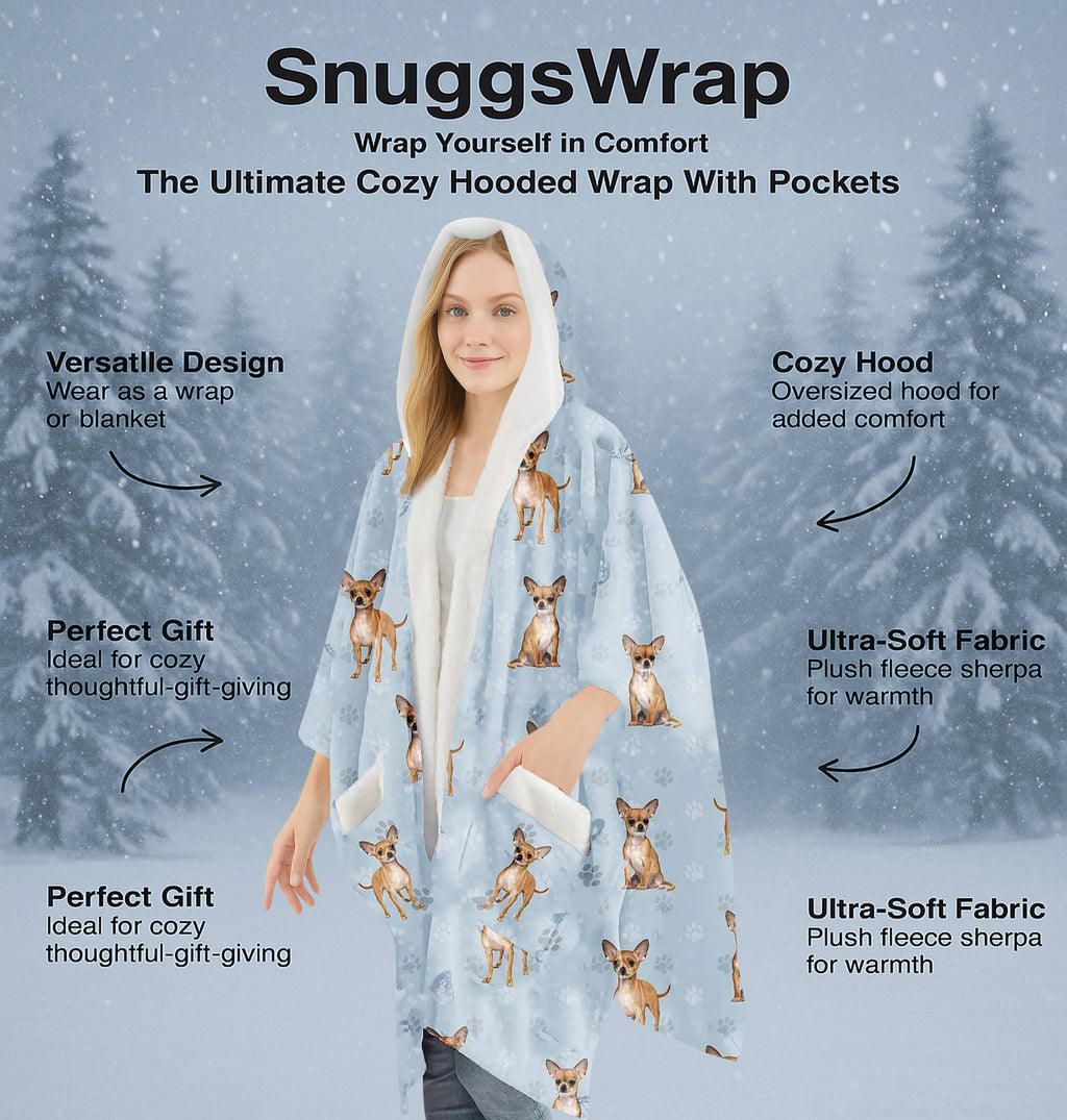 Chihuahua Snugg Wraps with Hoodie – Ultra Soft Sherpa Fleece Wrap for Pet Lovers