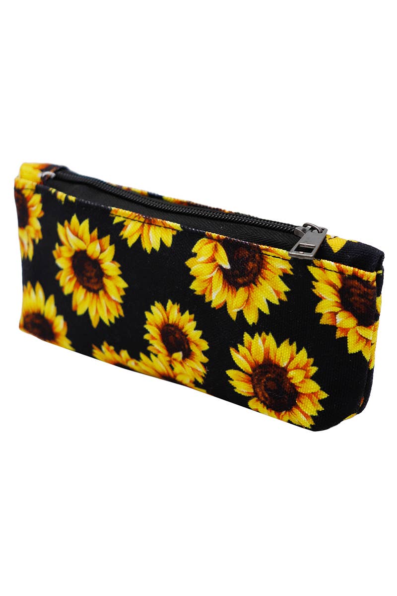 Sunflower Petal Floral Print Canvas Pencil Pouch