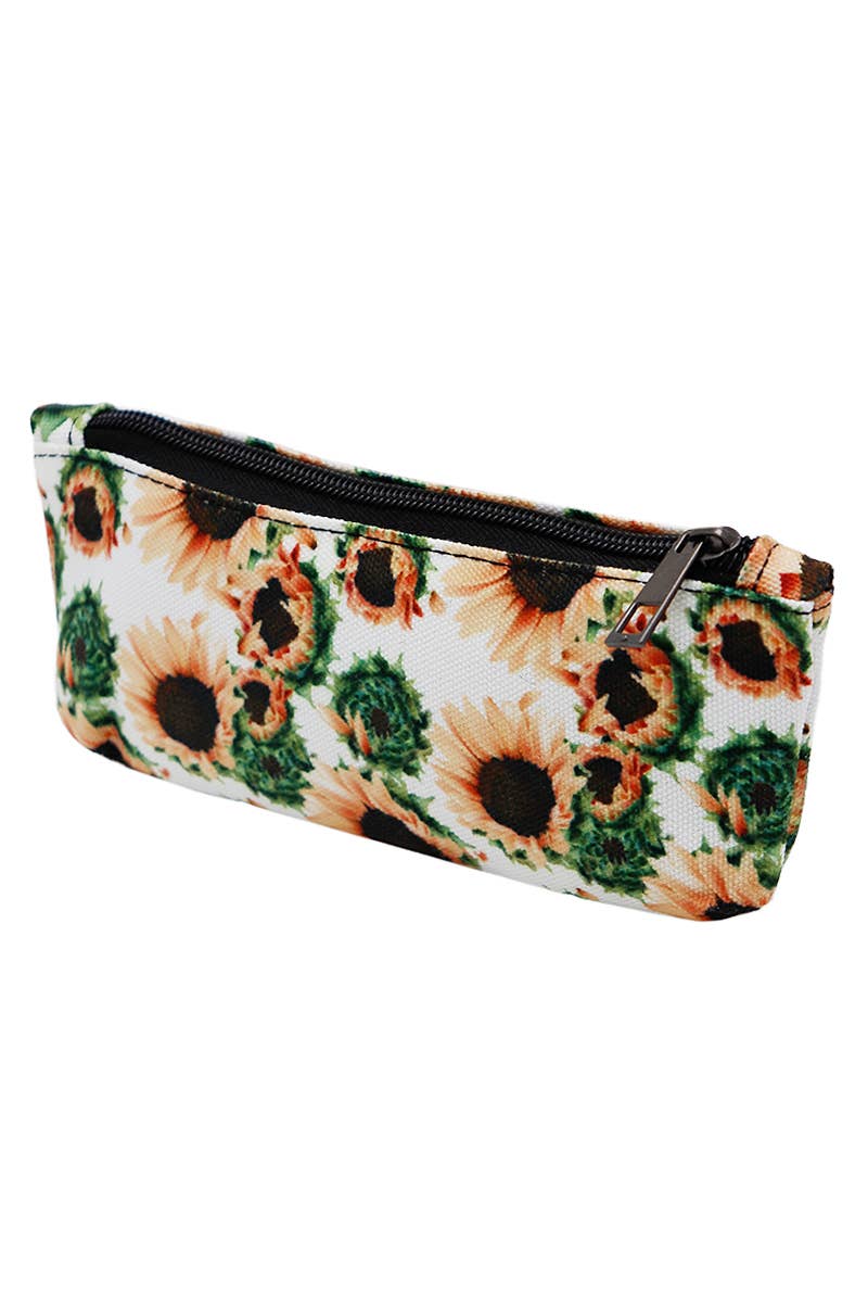 Sunflower Petal Floral Print Canvas Pencil Pouch