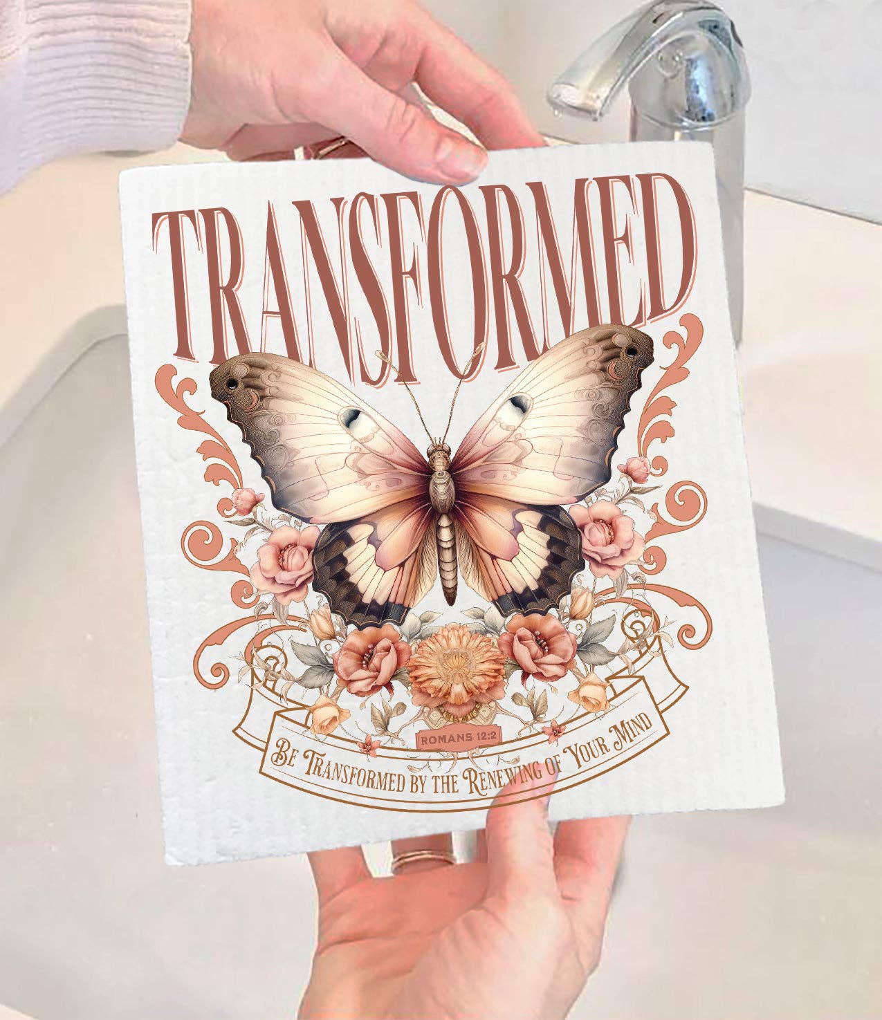 Transformed Renewing your Mind Spiritual Swedish Dishcloth