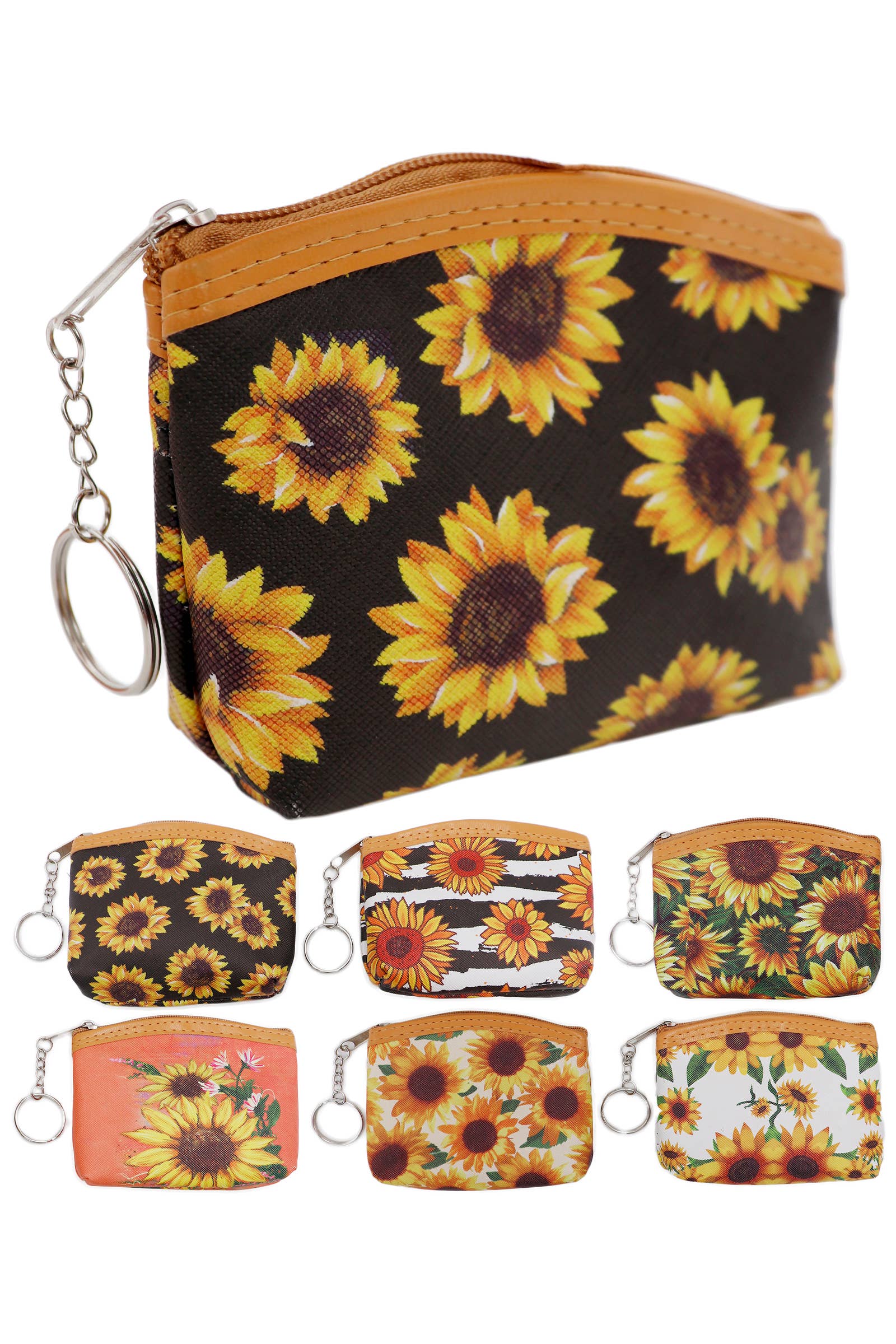 Sunflower Zippered Vegan PU Leather Coin Purse