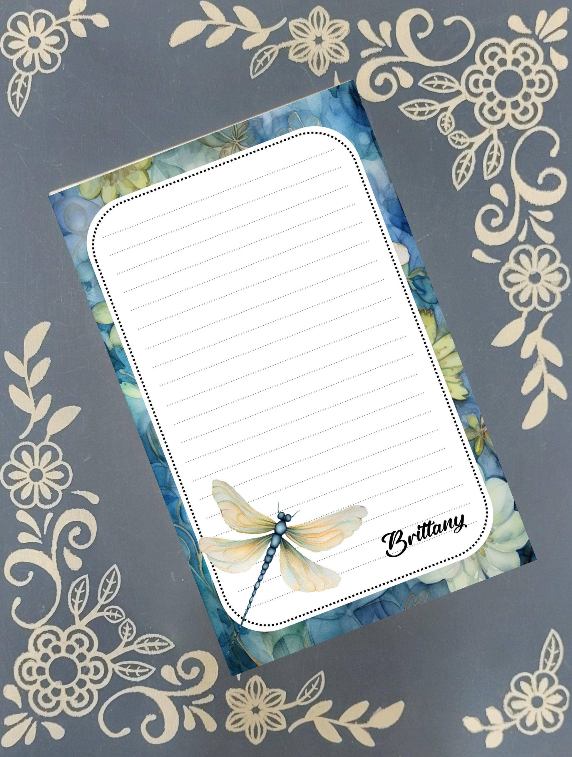 Notepad Dragonfly, Blue Floral, Stationery