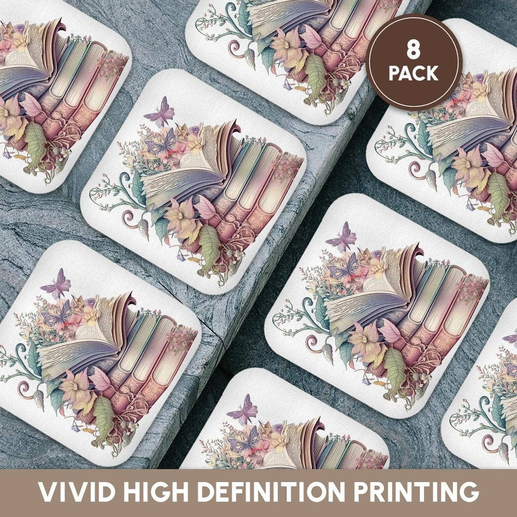 Pretty Floral Stack Of Books Illustration, Soft Coaster