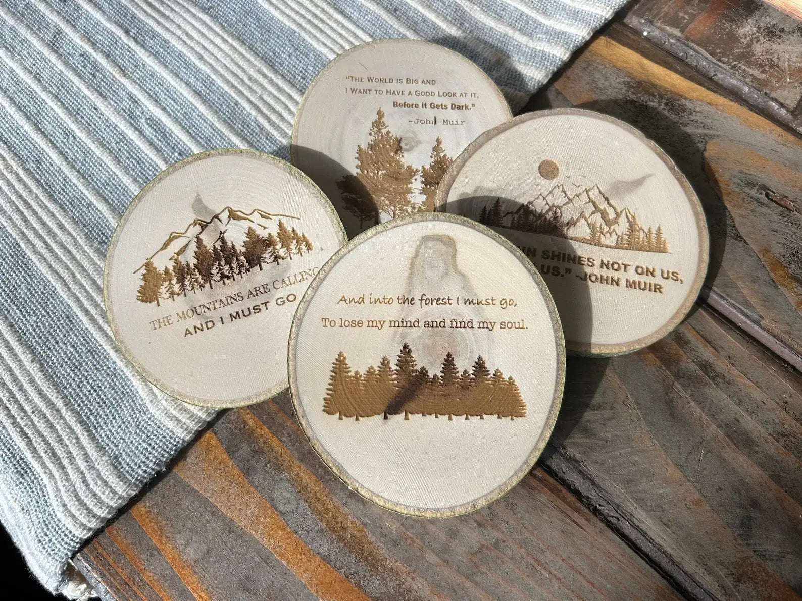 Into the Forest Coaster, John Muir Quote, Rustic Gift