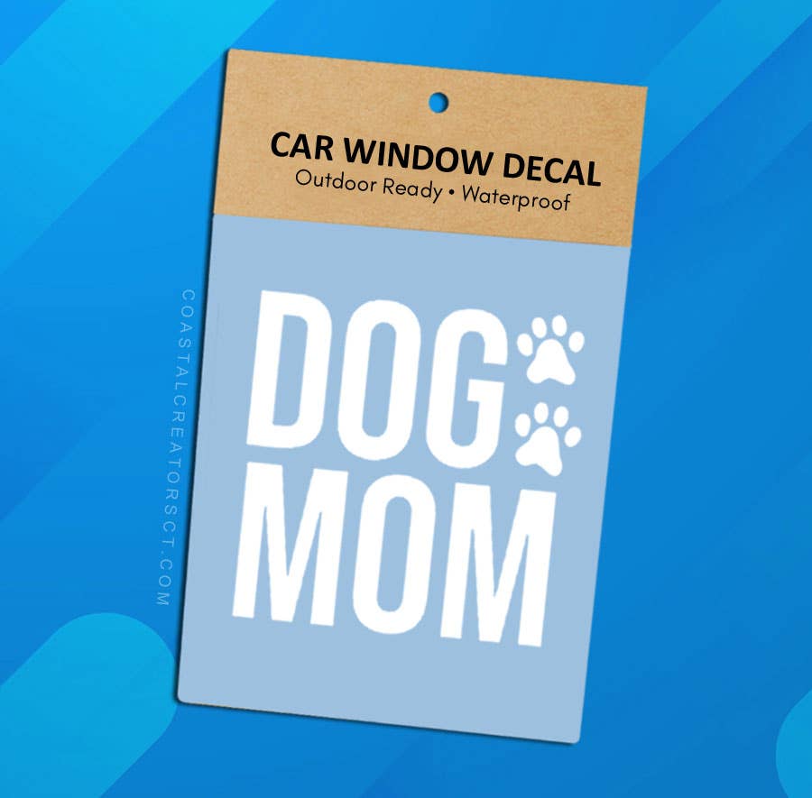 "Dog Mom" White Vinyl Window Decal (Packaged)