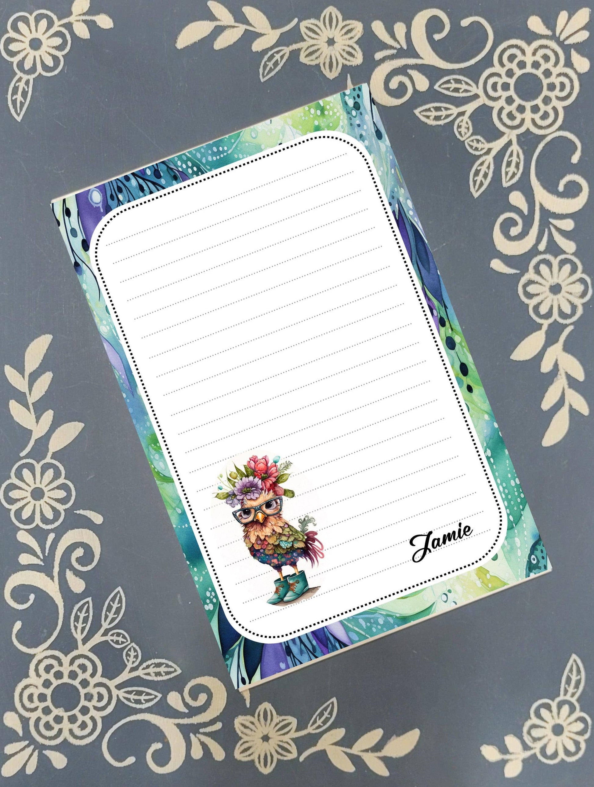 Notepad Fancy Chicken, Teal, Stationery