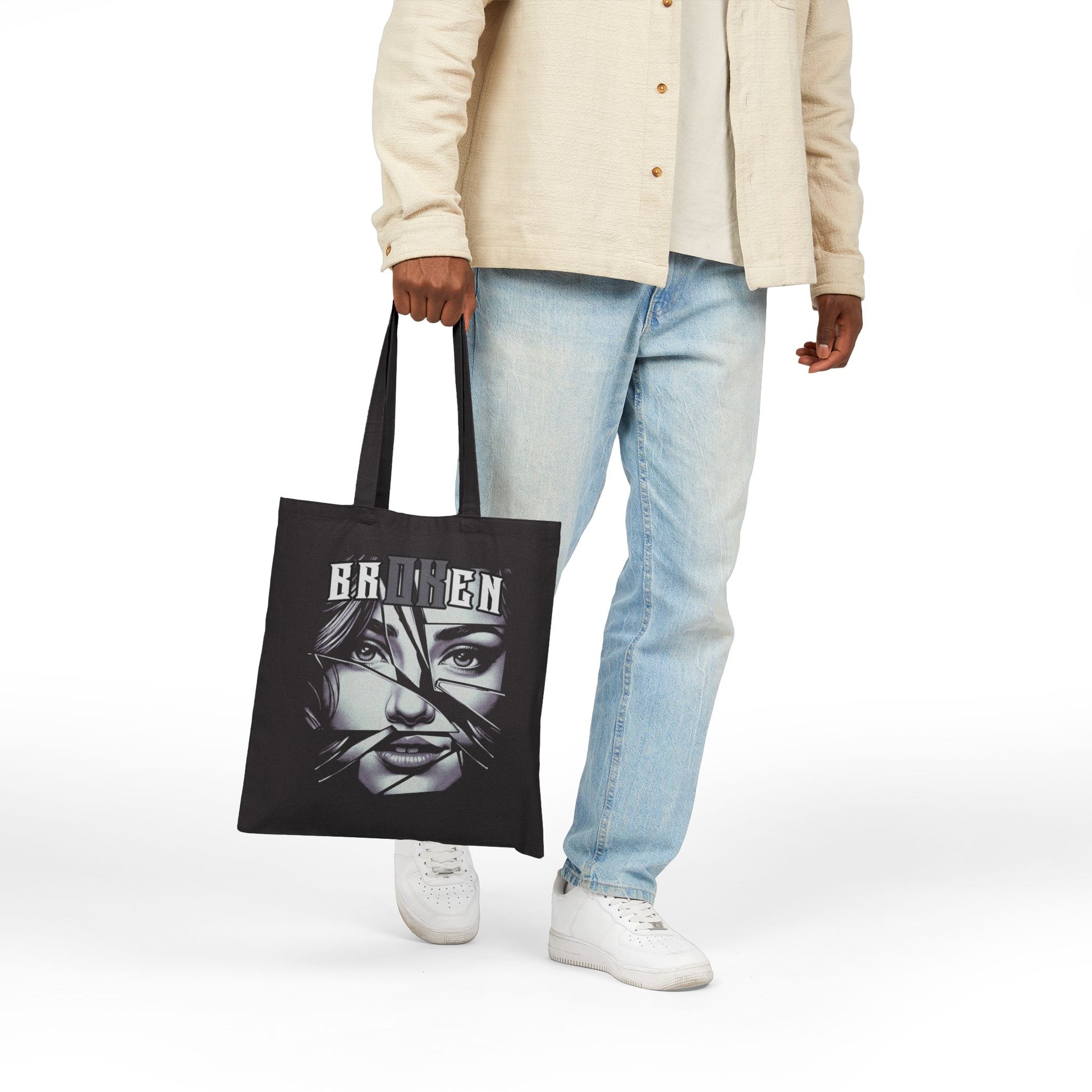 Broken V1 - Blk & Wht - Cotton Canvas Tote Bag - Cliff Pick