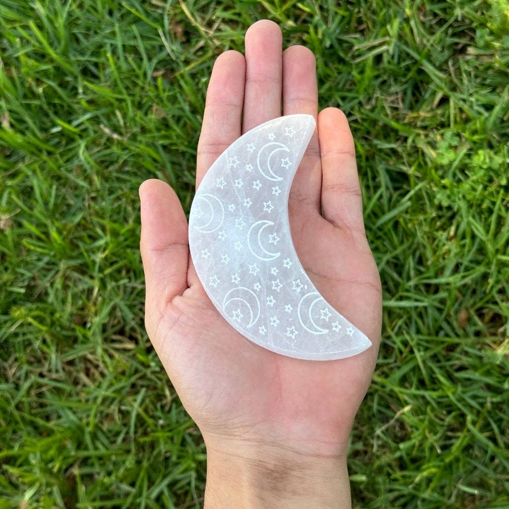 Selenite - Half Moon with Night Sky Coaster