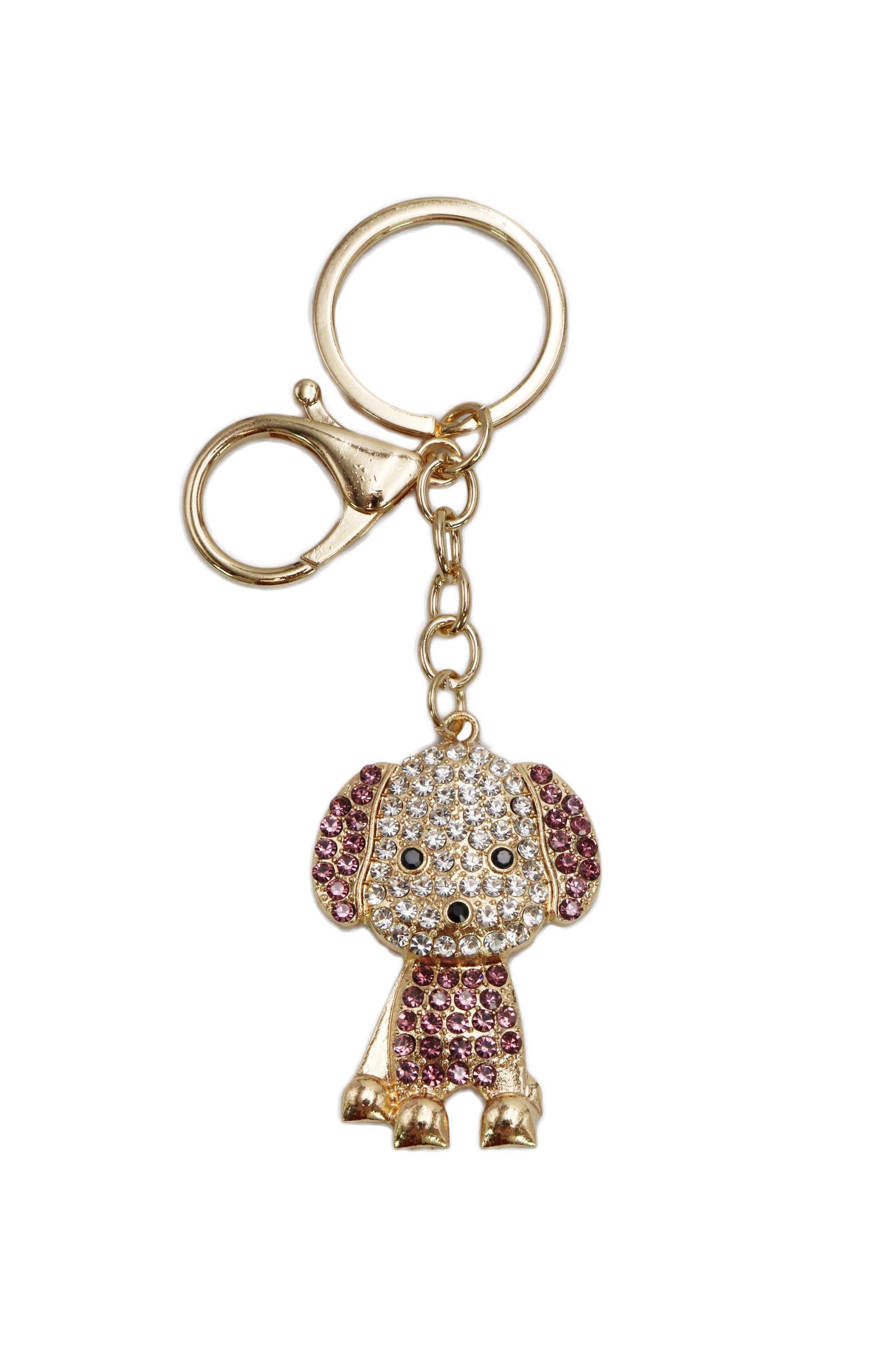 Puppy Dog Bling Rhinestone Gold Metal Key Chain