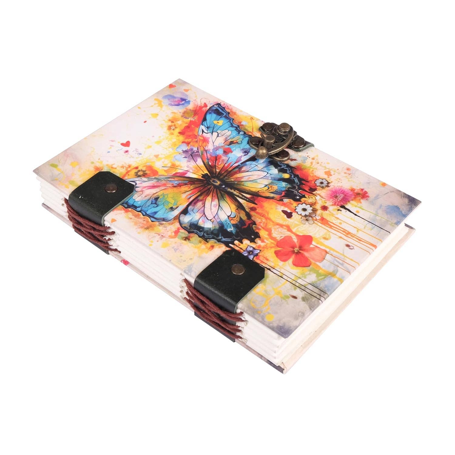 Butterfly - Journal Diary Notebook with Leather Strap Lock - Unruled