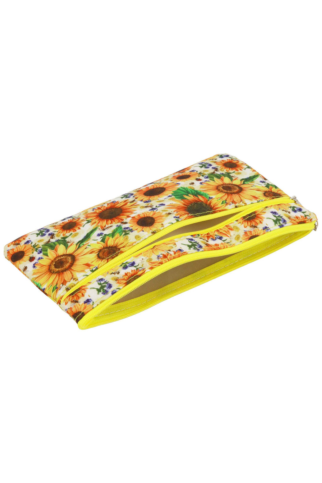 Sunflower Print Double Compartment Pouch Clutch Bag