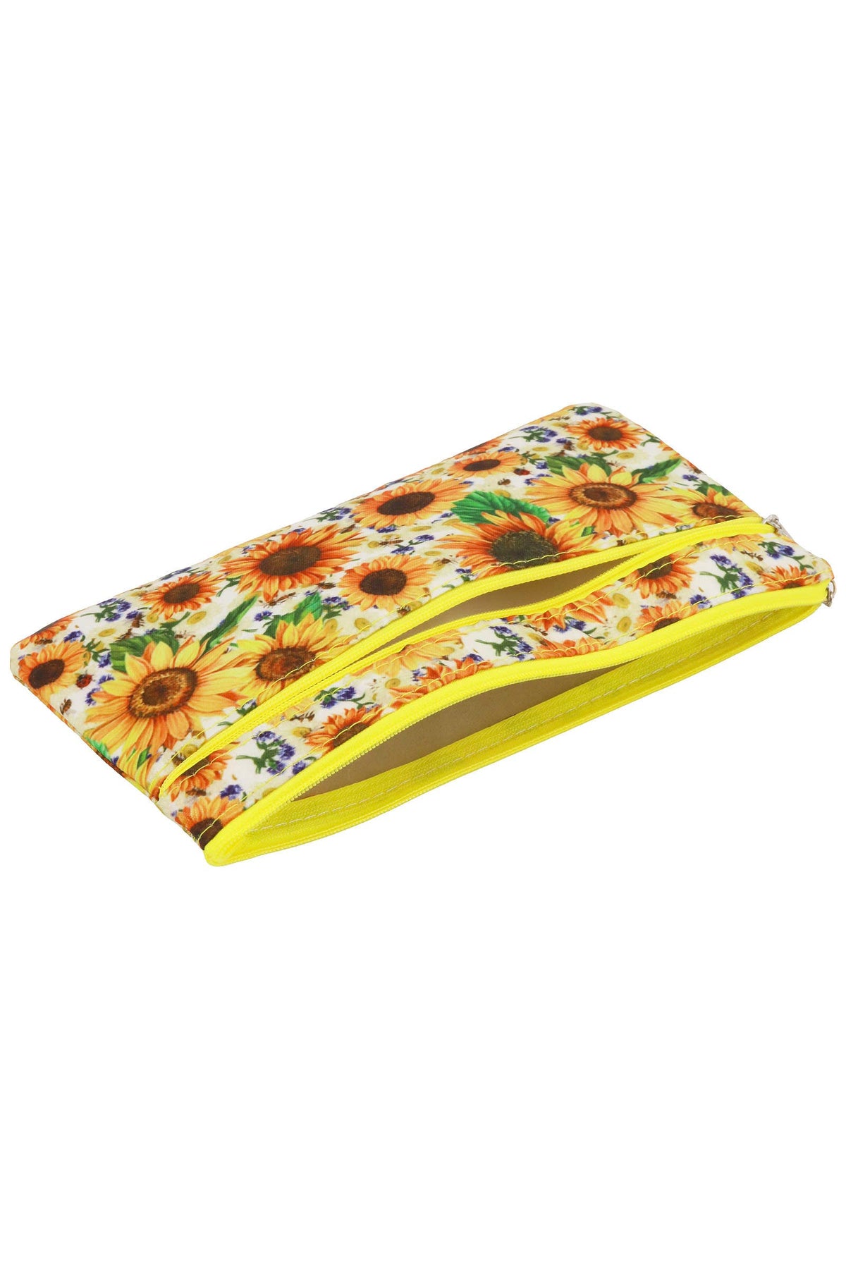 Sunflower Print Double Compartment Pouch Clutch Bag