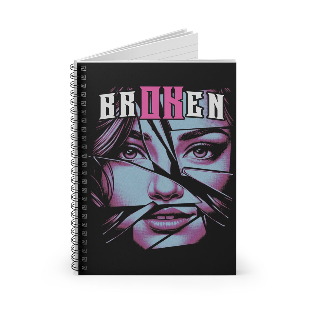Broken V1 - Pink & Wht - Spiral Notebook - Ruled Line