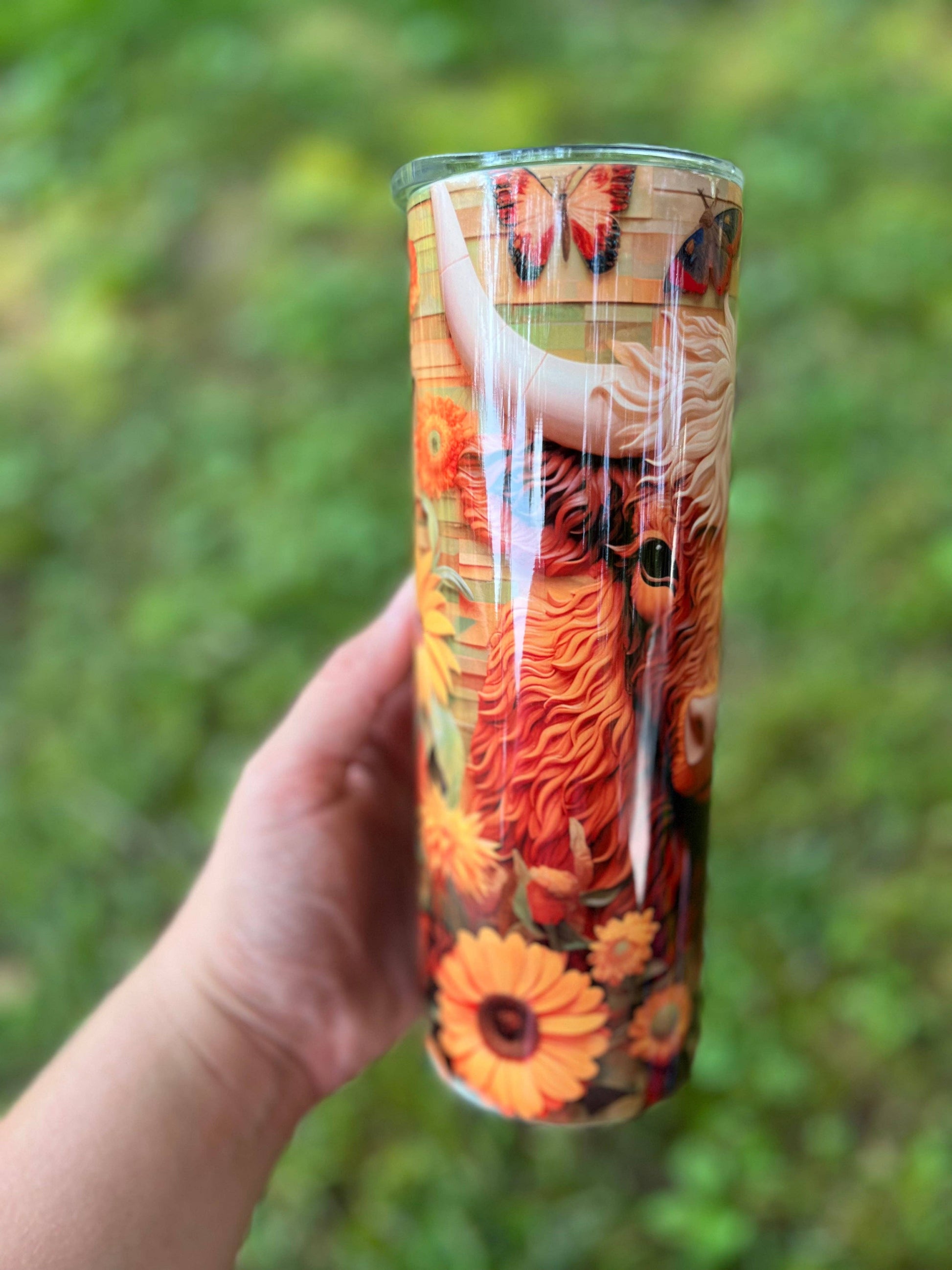 3D Style Sunflowers Highland Cow 20oz Tumbler