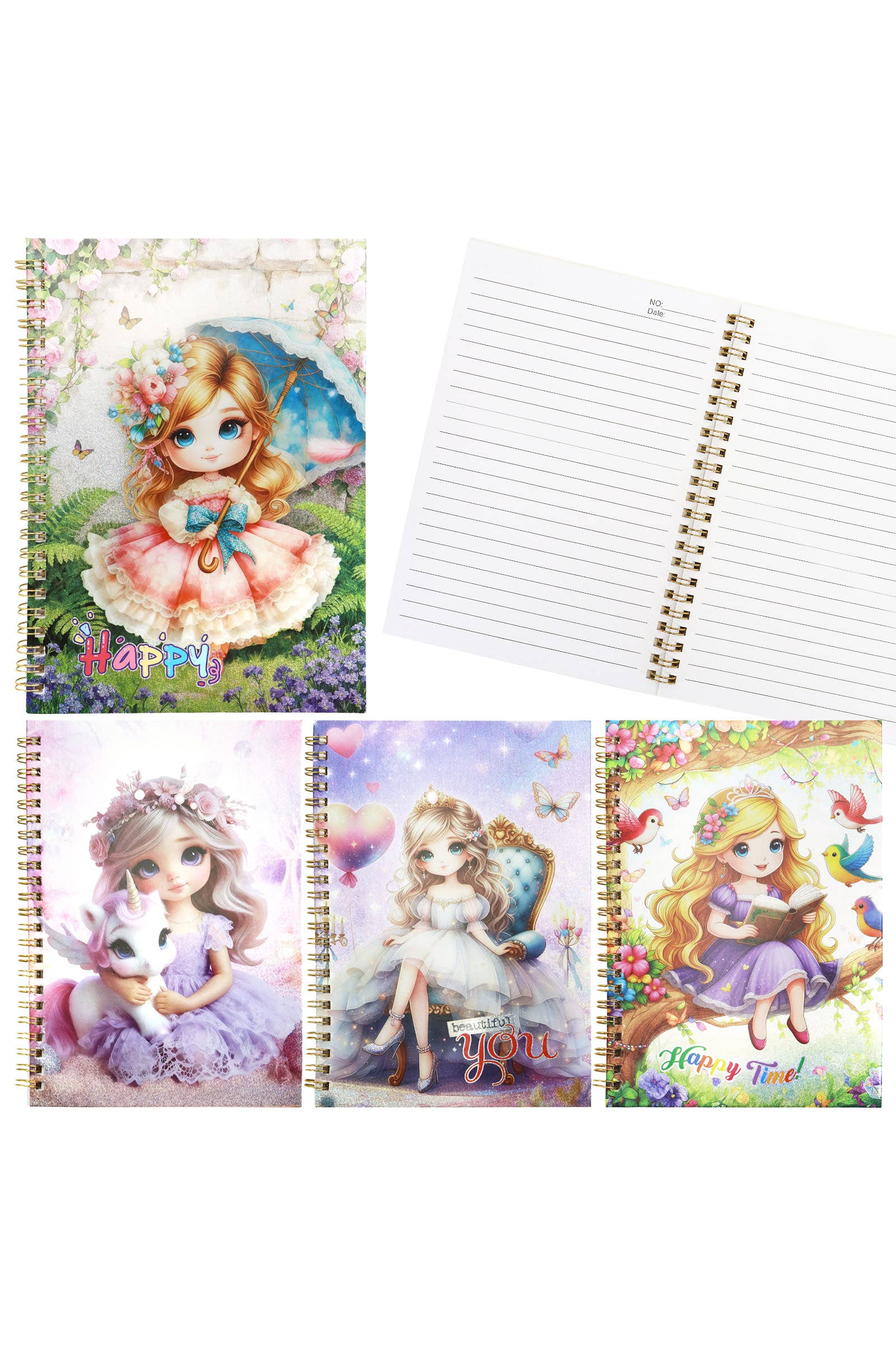 Princess Iridescent A5 Spiral Bound Notebook - 12 Pcs