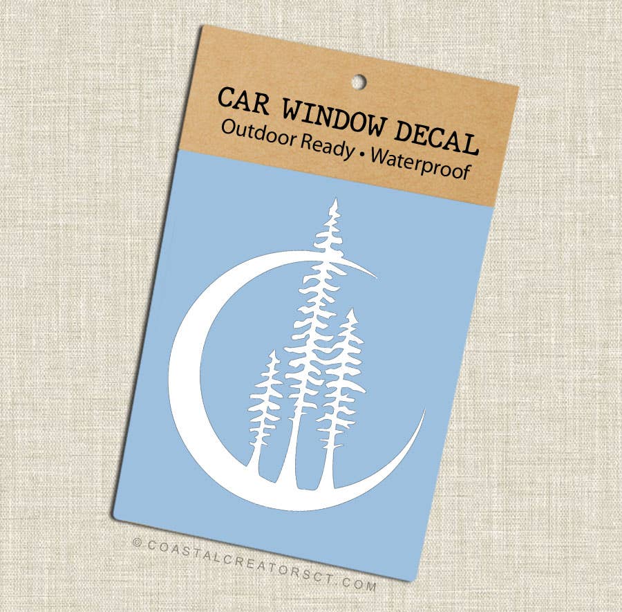 Crescent Moon and Trees White Window Decal (Packaged)