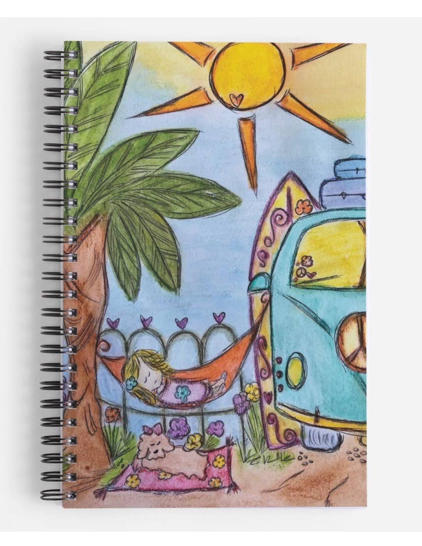 Hippie Van, Beach, Palm, Camping, Journal, Notebook, Island