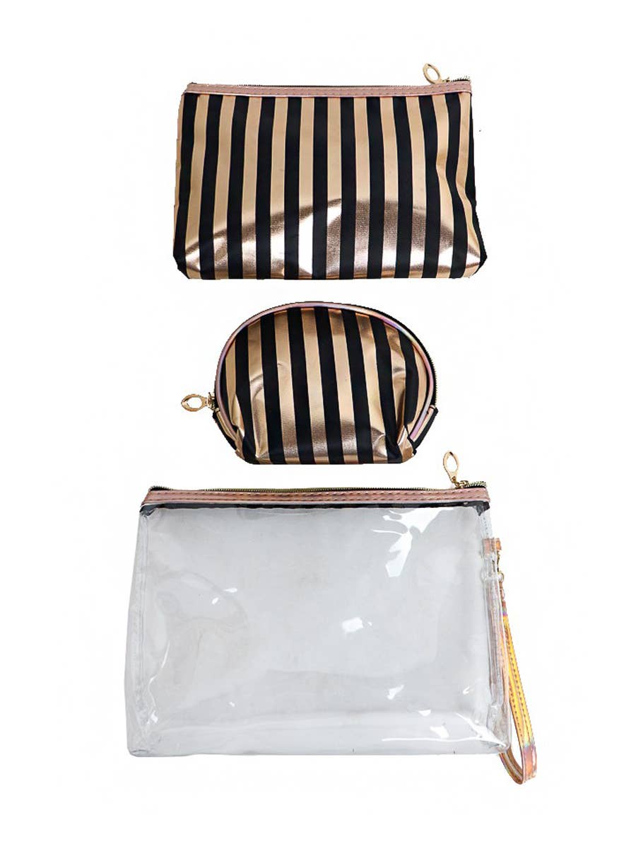 Toiletries Travel Set Striped Metallic 3-Pc