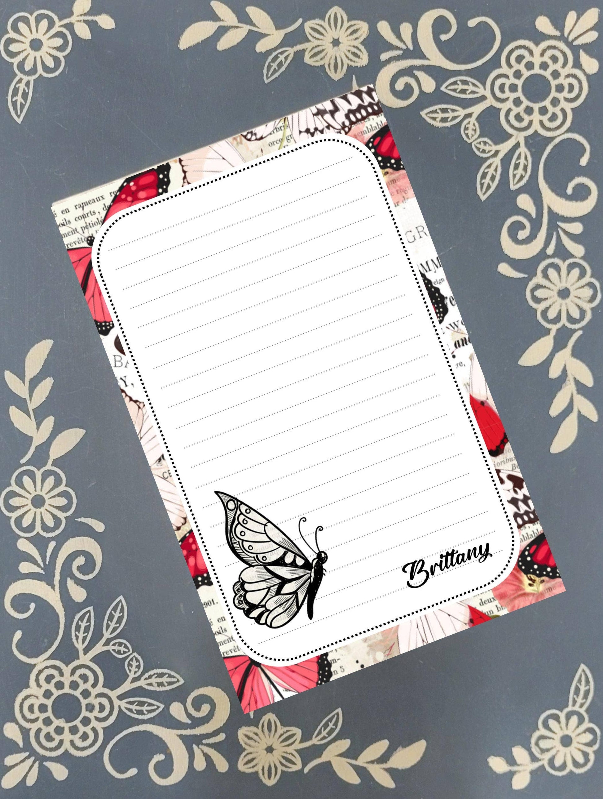 Notepad Butterfly & Rose Red Stationery