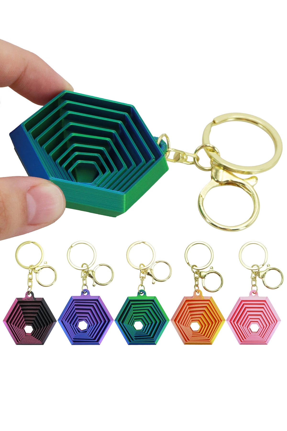 Colorful Hexagon Fractal Layered Fidget Key Chain