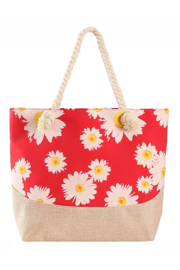 Daisy Floral All Print Rope Handled Canvas Tote Bag