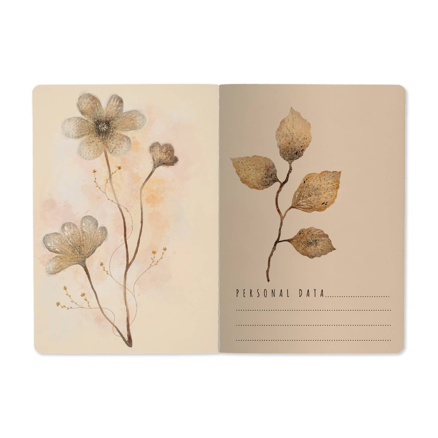 A5 Notebook -  Blush and Golden Flowers