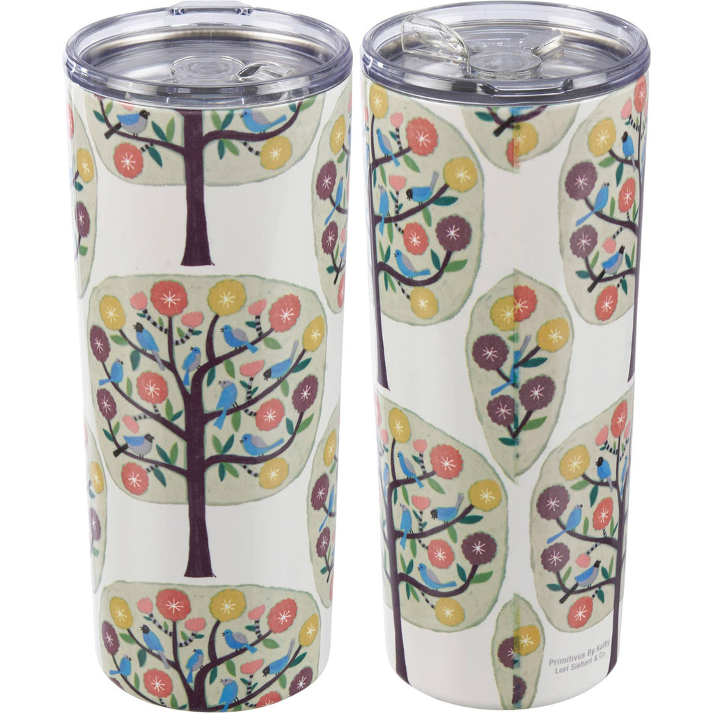 Cream Floral Trees Coffee Tumbler