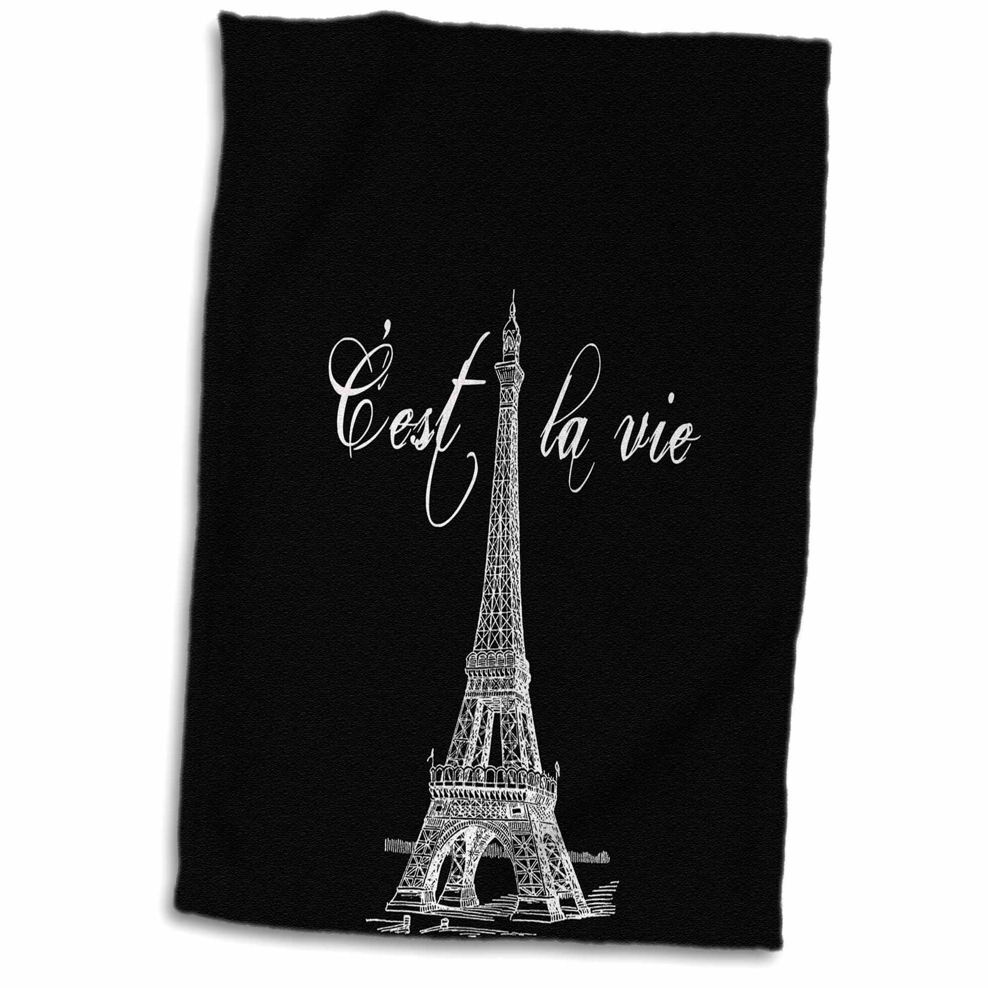 Hand Towel (15 x 22) French BLACK Eiffel Tower