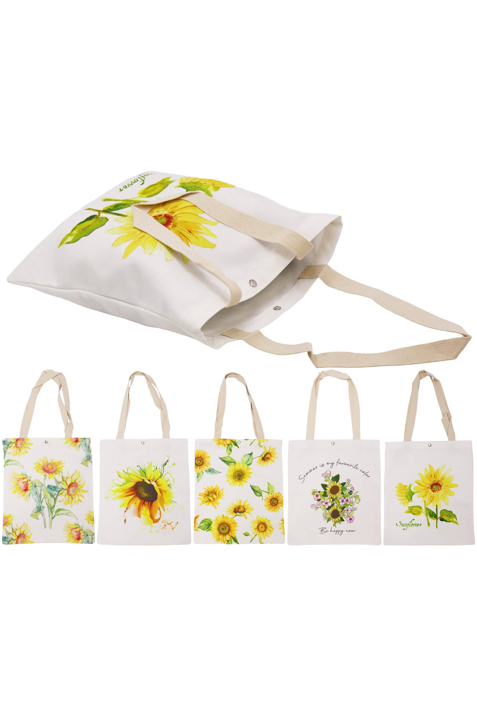 Sunflower Print Canvas Tote Bag