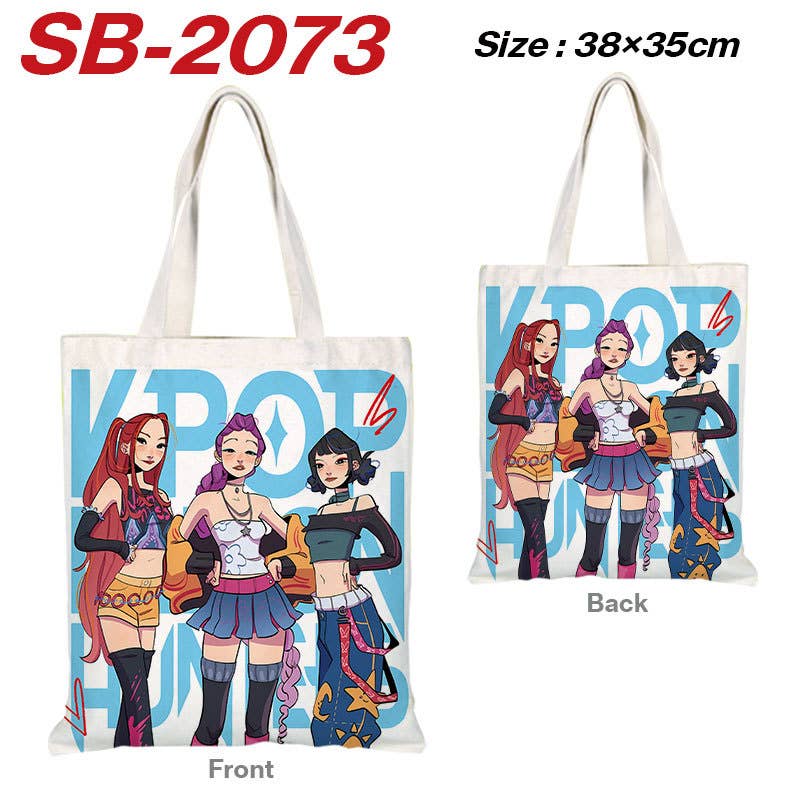 Kpop Demon Hunters full printing canvas shoulder tote bag