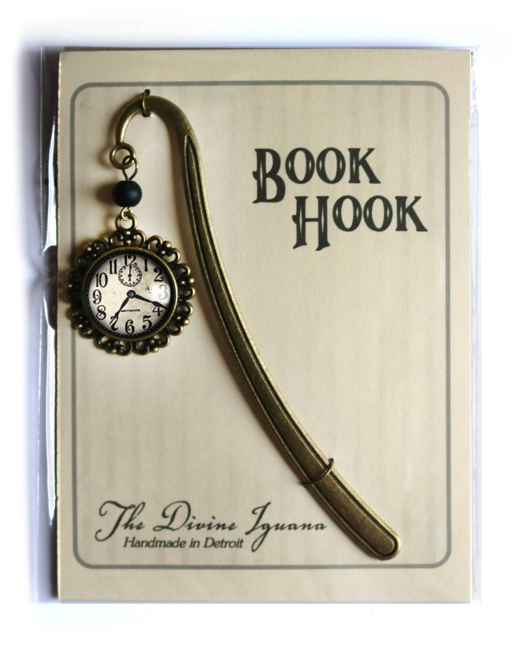 Edwardian Clock Steampunk Bronze and Glass Cabochon Bookmark