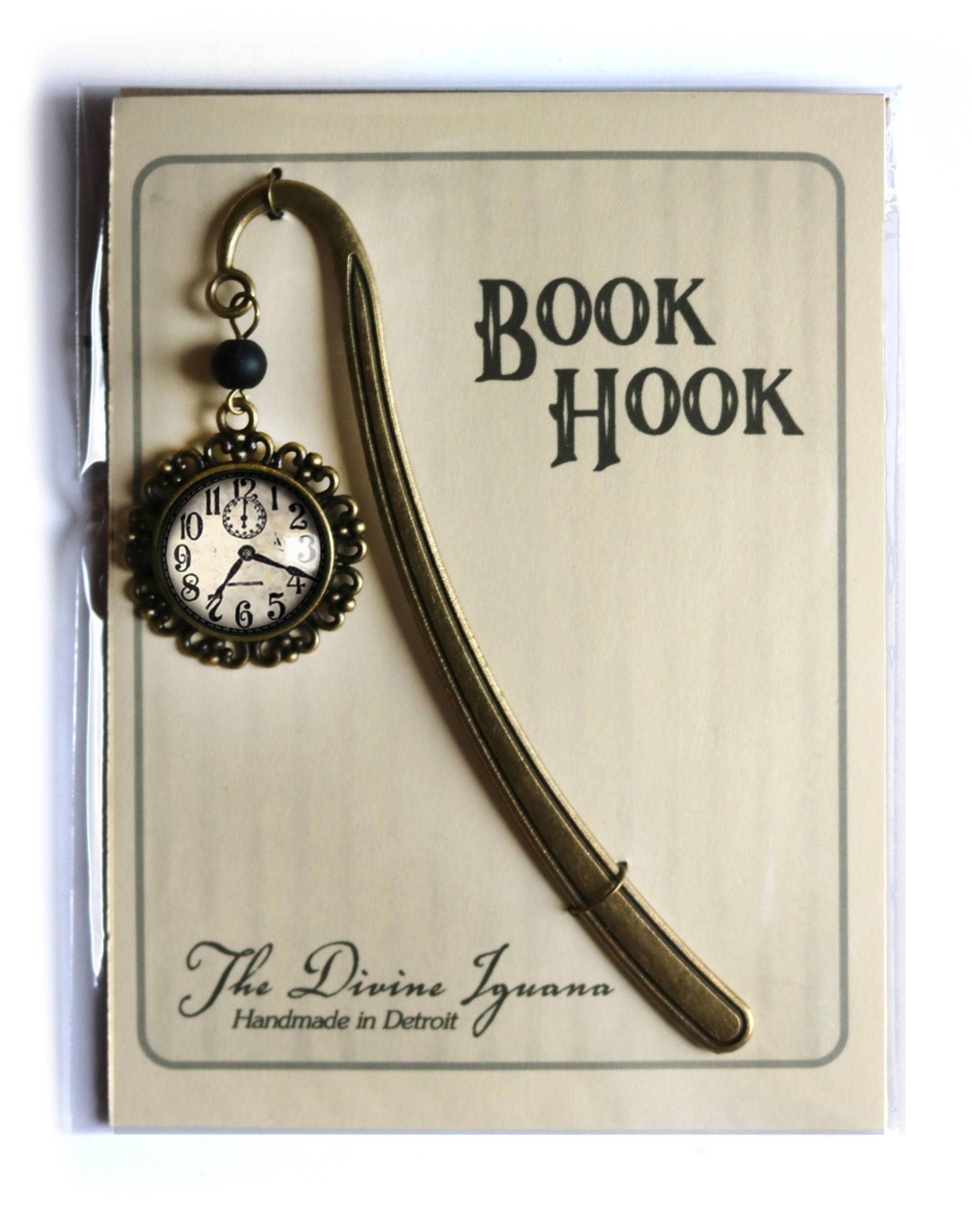 Edwardian Clock Steampunk Bronze and Glass Cabochon Bookmark