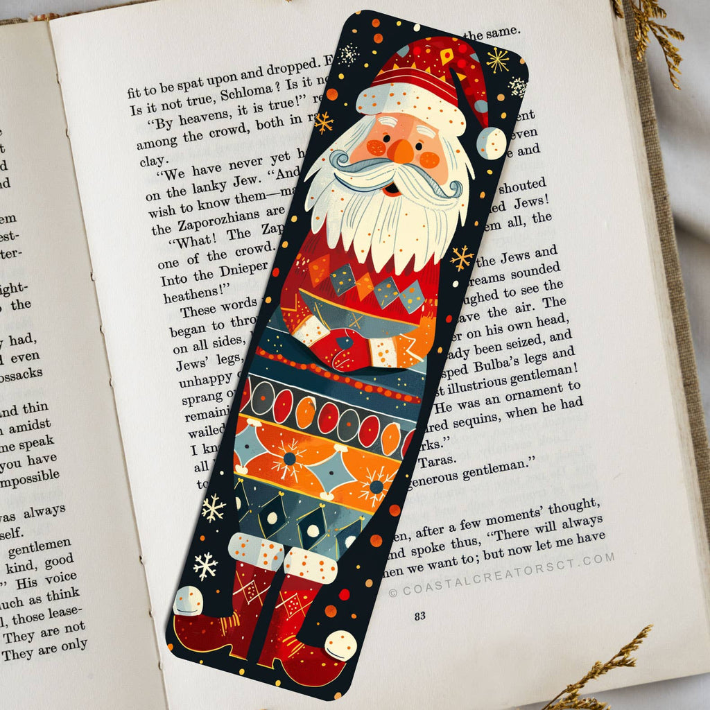 Christmas Folk Art Santa 2"x7" Glossy Laminated Bookmark