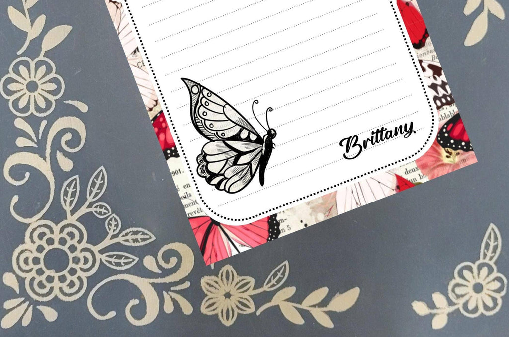 Notepad Butterfly & Rose Red Stationery