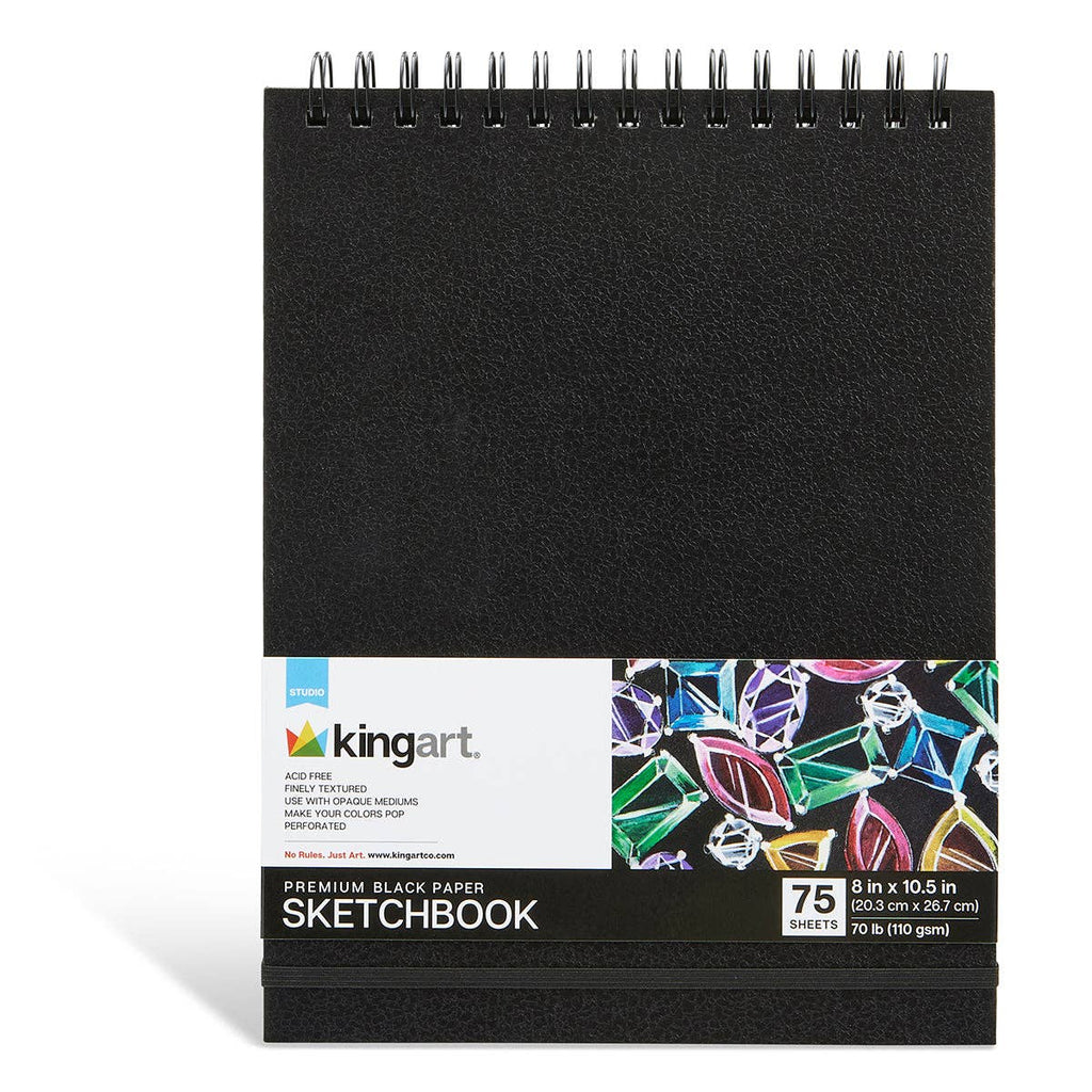 Black Paper Sketchbook - Top Spiral - 8" x 10.5" - 75 Sheets