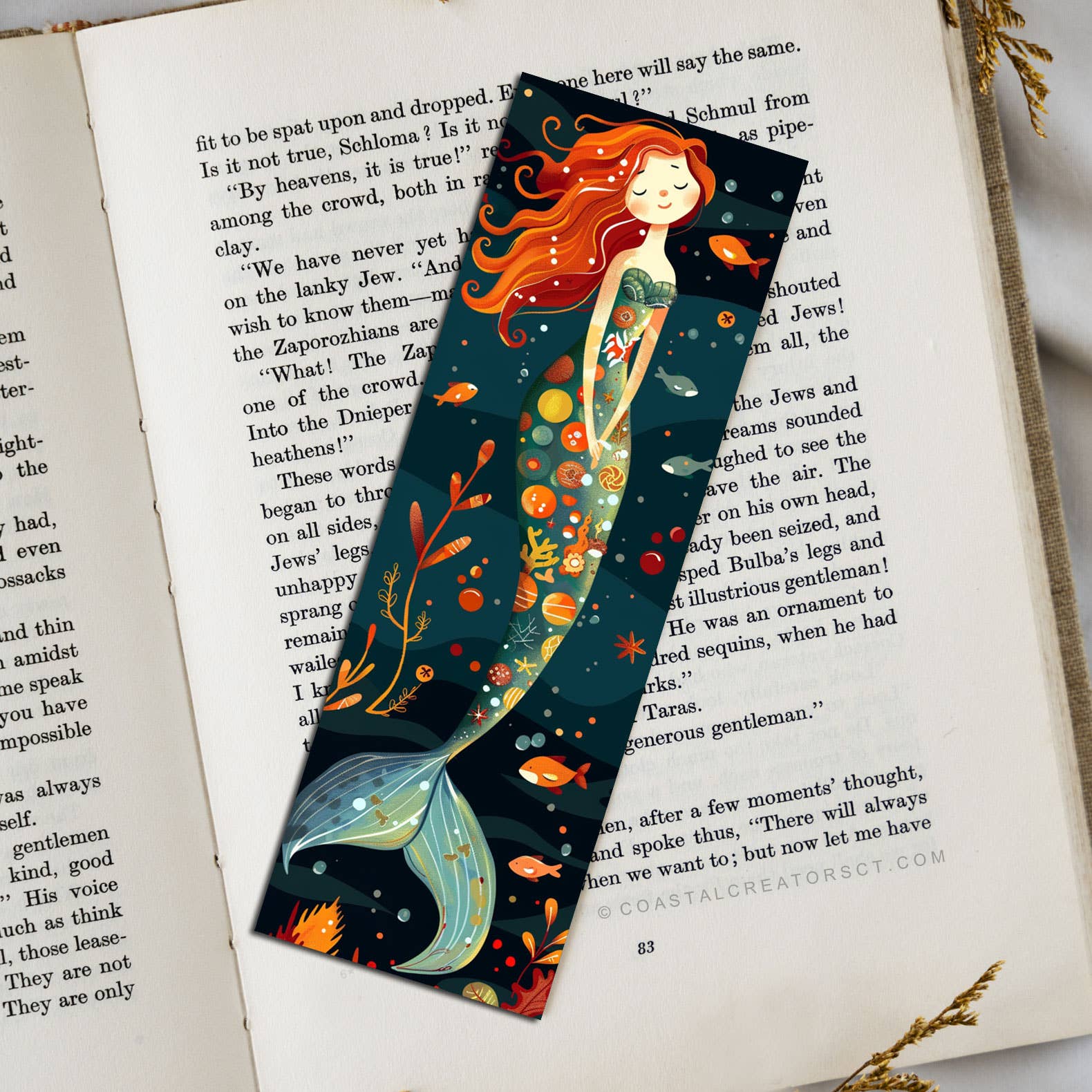 Mermaid Swimming with Fish 2"x6" Glossy Laminated Bookmark
