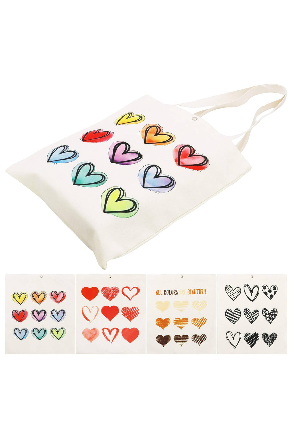 Variety Heart Snap Button Tall Canvas Tote Bag