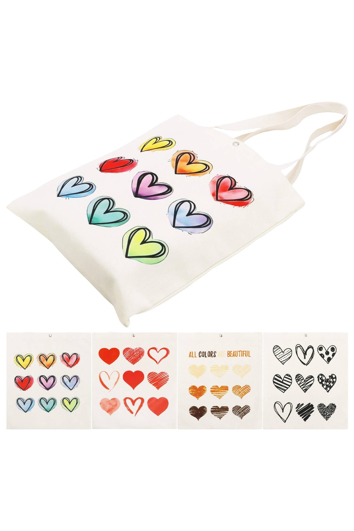 Variety Heart Snap Button Tall Canvas Tote Bag