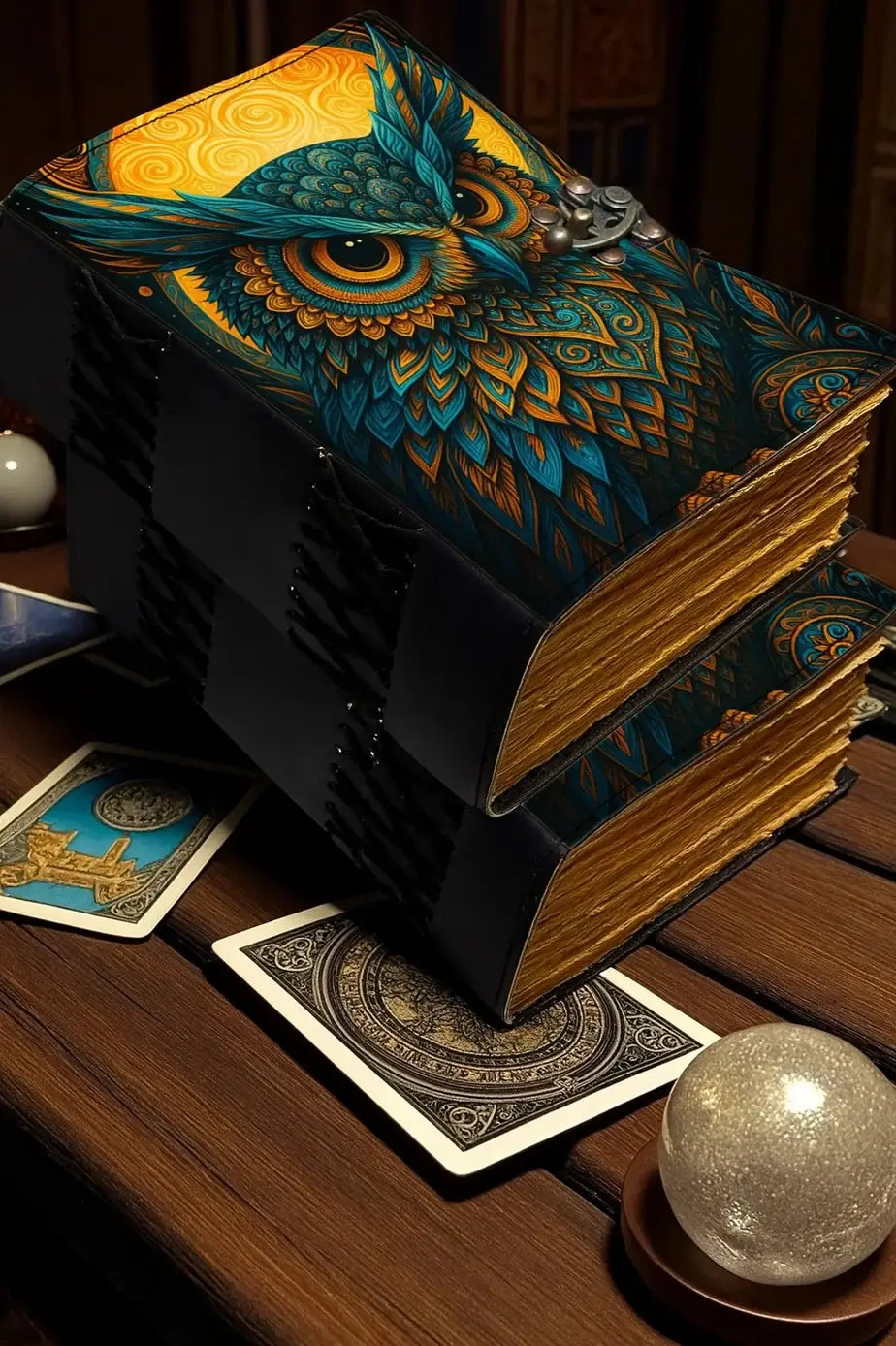 Leather Journal Blank Vintage Notebook with 3D Owl Print  