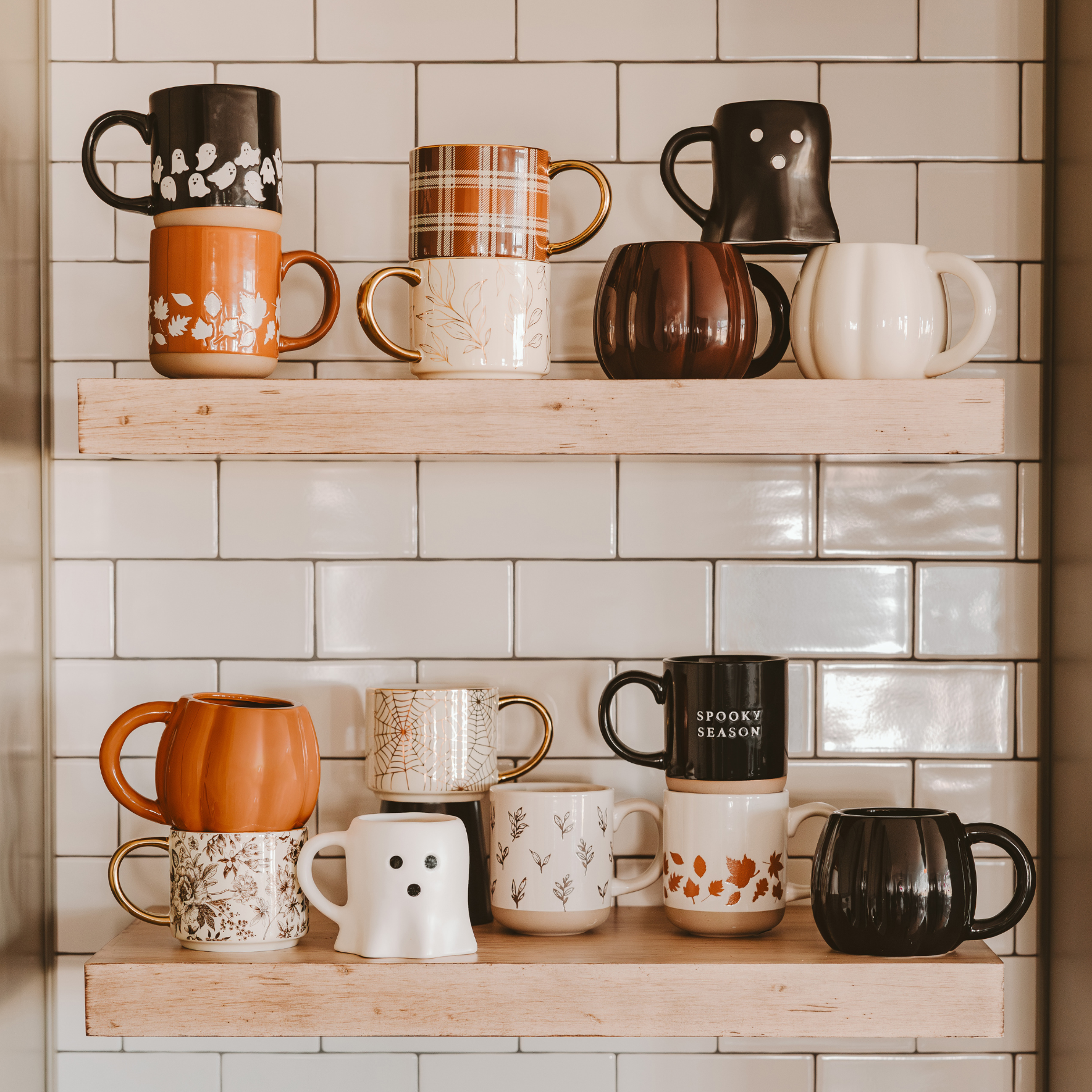 Orange Leaves Stoneware Coffee Mug - Fall Decor