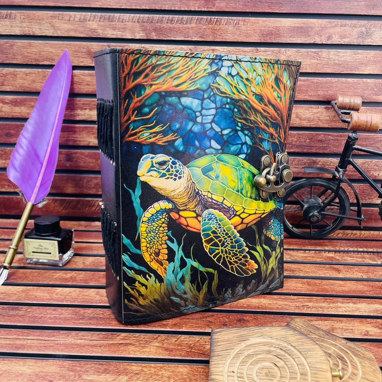 Sea Turtle - Leather Journal Blank Vintage Notebook