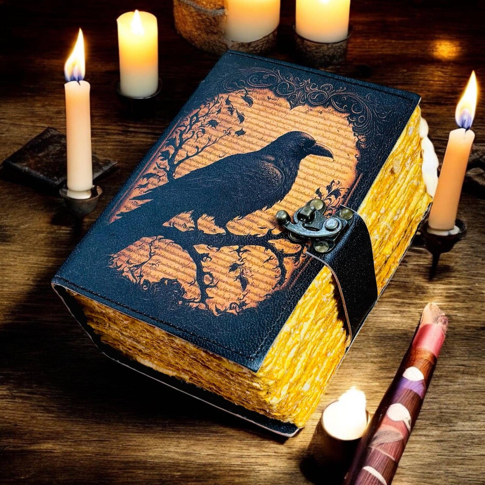 Leather Journal Gothic Notebook the Raven Grimoire Shadow
