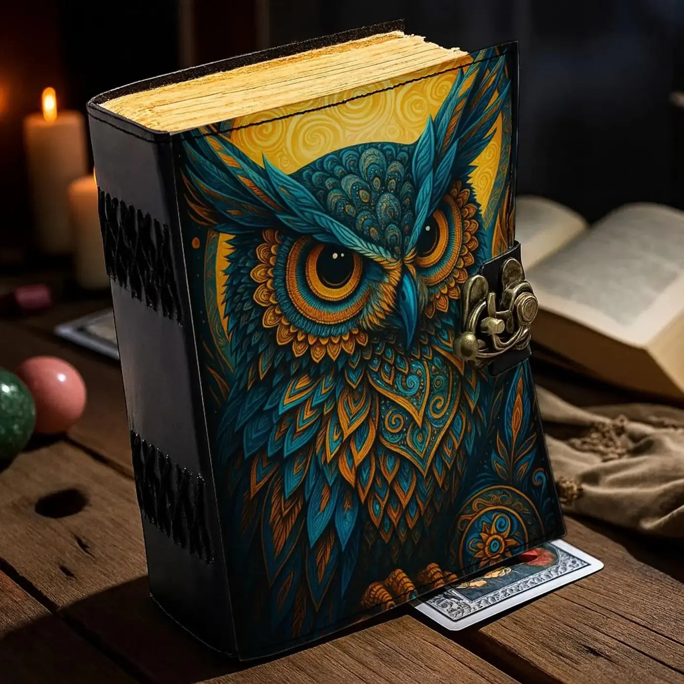 Leather Journal Blank Vintage Notebook with 3D Owl Print  