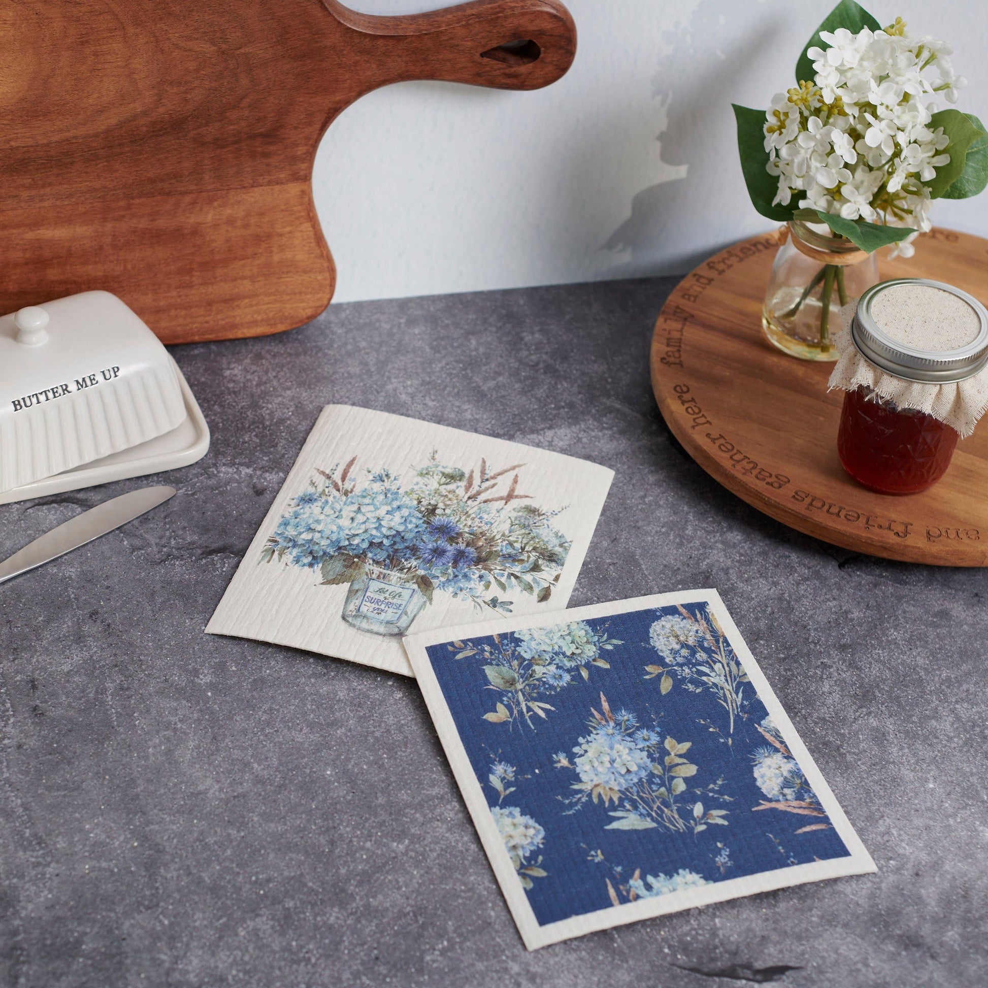 Blue Floral Swedish Dishcloth Set