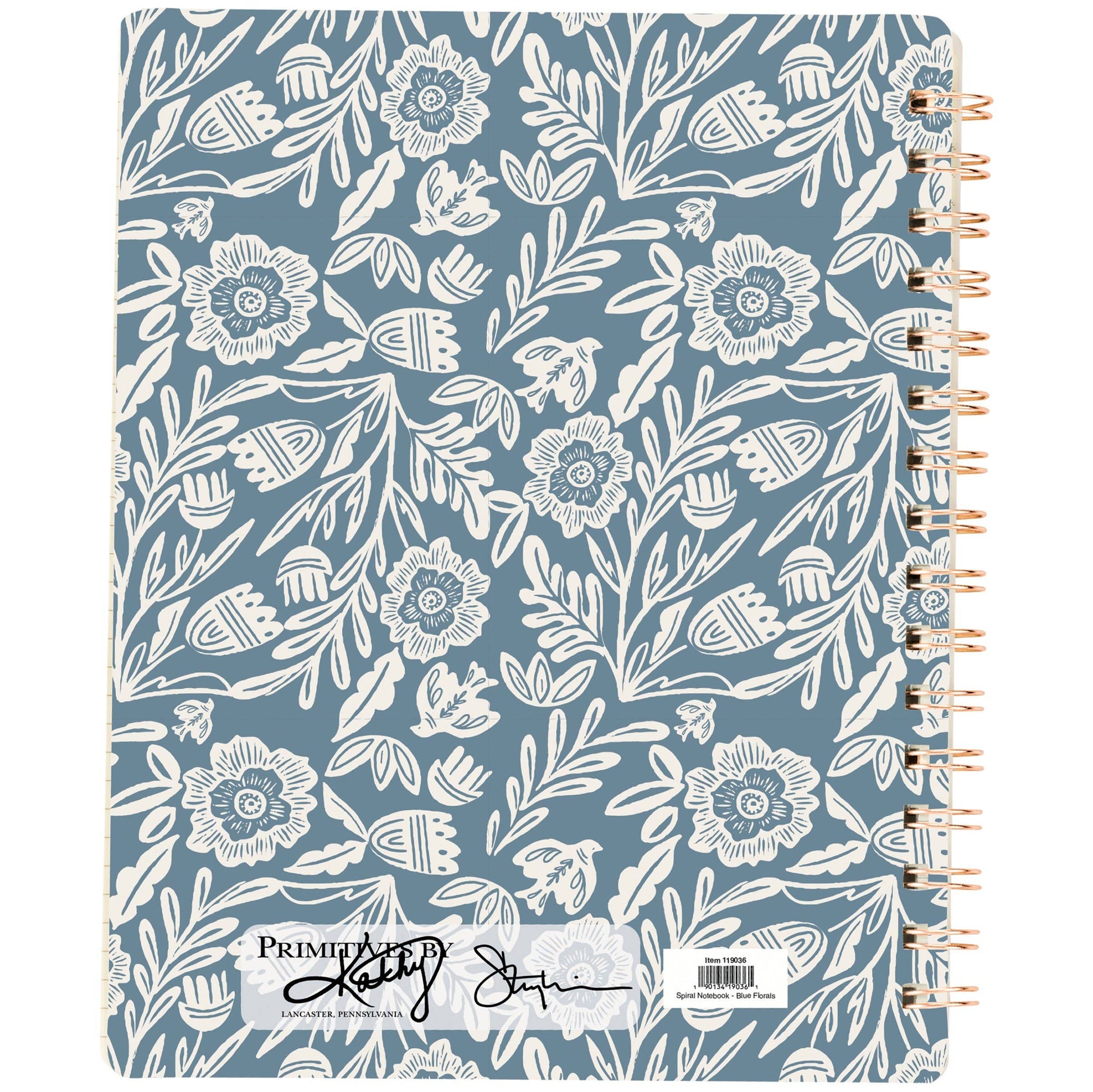 Blue Folk Florals Spiral Notebook
