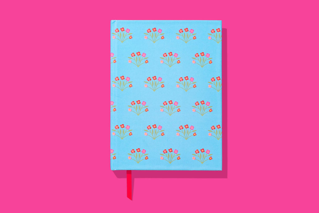 Hardcover Notebook - Blue w/ Flower Bouquets