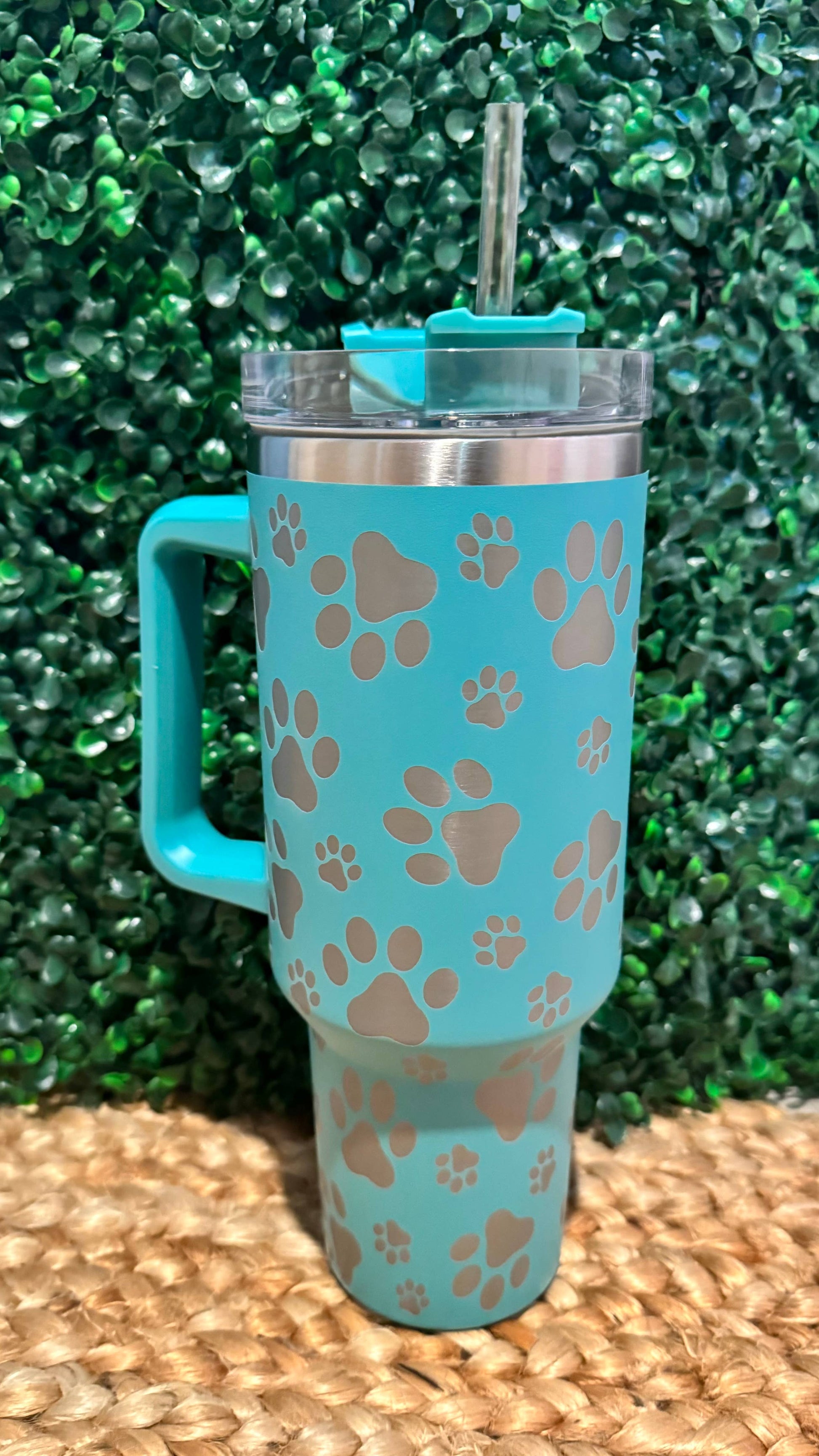 Aqua Paw Print 40oz Tumbler